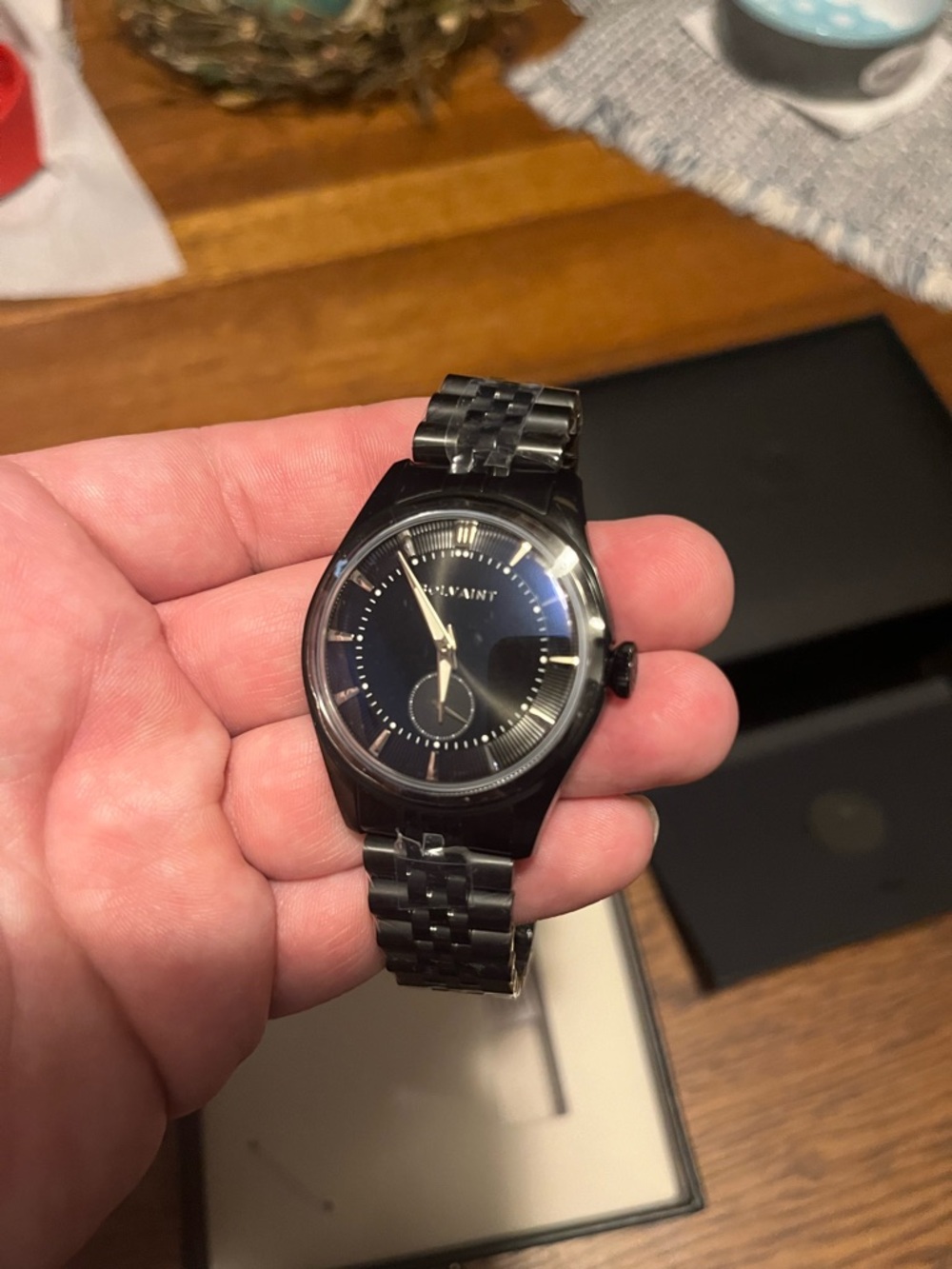 Men's Black Stainless Steel Dress Watch - Polished Black Dial